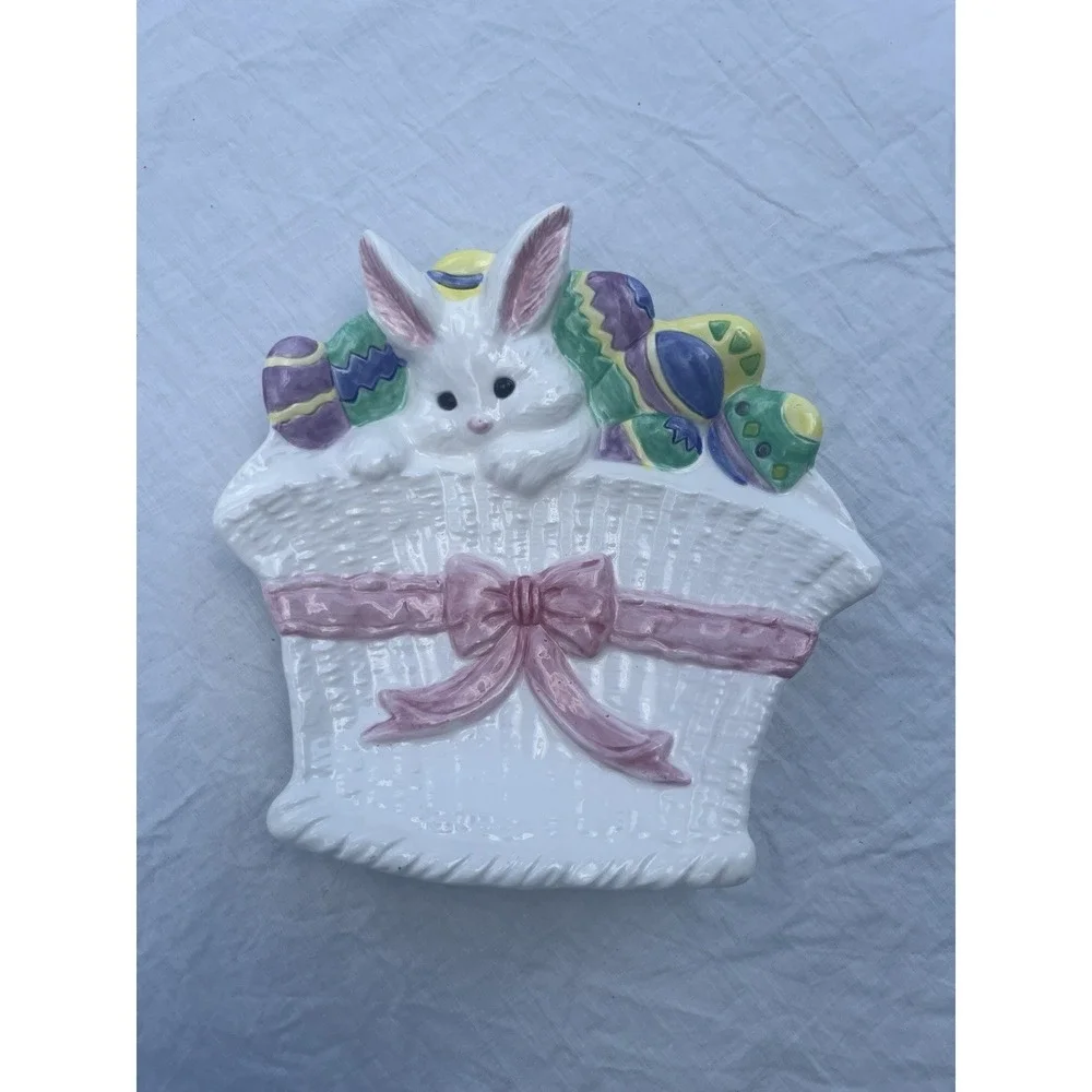 Vintage Ceramic Easter Bunny Rabbit Egg Holder Display Planter Candy Dish